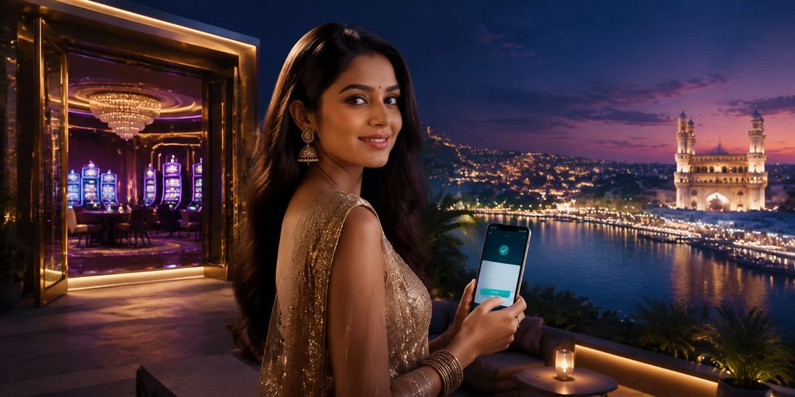Mobile live casino play near Charminar in Hyderabad with night market background