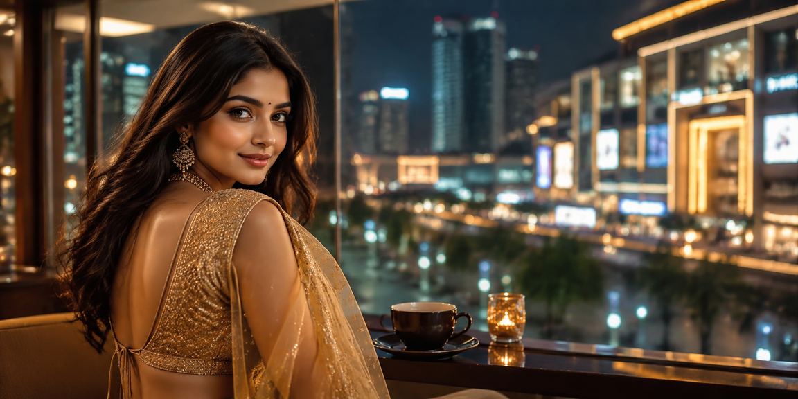 Indian woman enjoying online casino on mobile device